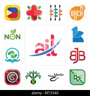 Set Of 13 simple editable icons such as ail, soy free, black mamba, jamaican, no copyright, bbj, acupressure, 111, non toxic can be used for mobile, w Stock Vector
