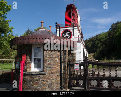 Ticket Office of Great Laxey Waterwheel named Lady Isabella the largest working waterwheel in the world Laxey Isle of Man used to pump water from Glen Stock Photo