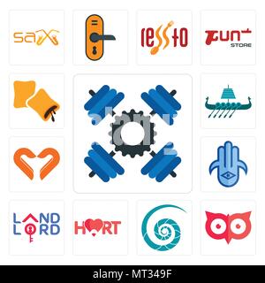 Set Of 13 simple editable icons such as, minimal owl, nautilus shell, hart, landlord, hamsa, handicraft company, viking ship, krave can be used for mo Stock Vector