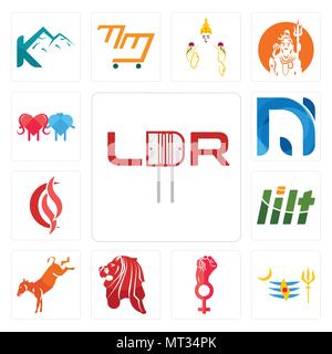 Set Of 13 simple editable icons such as ldr, mahadev, women empowerment, singapore lion, kicking mule, lilt, scs, na, soulmate can be used for mobile, Stock Vector
