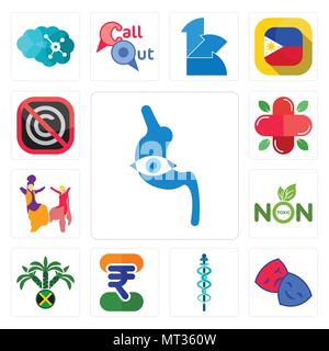 Set Of 13 simple editable icons such as endoscope, drama club, mbbs, indian rupee, jamaican, non toxic, bhangra, farmacy, no copyright can be used for Stock Vector