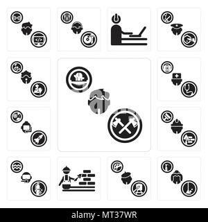 Set Of 13 simple editable icons such as Lumberjack, Maid, Painter, Construction worker, Diver, Builder, Astronaut, Doctor, Clown can be used for mobil Stock Vector