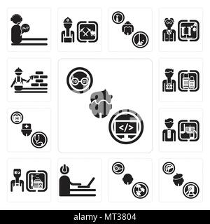 Set Of 13 simple editable icons such as Programmer, Painter, Athlete, Welder, Director, Doctor, Tourist, Construction worker can be used for mobile, w Stock Vector