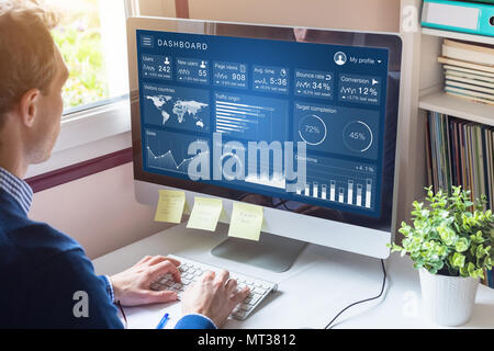 Digital marketing campaign data analytics report with metrics and key performance indicators (KPI) on information dashboard for advertisement strategy Stock Photo