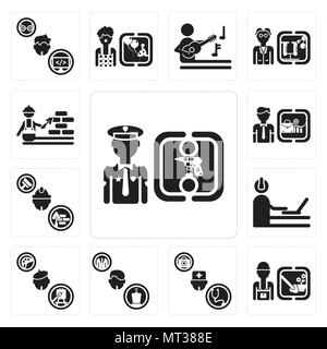 Set Of 13 simple editable icons such as Policeman, Gardener, Doctor, Politician, Painter, Programmer, Builder, Businessman, Construction worker can be Stock Vector