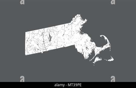 U.S. states - map of Massachusetts. Hand made. Rivers and lakes are shown. Please look at my other images of cartographic series - they are all very d Stock Vector