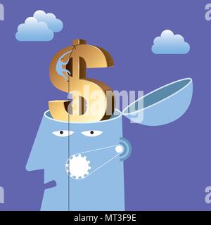 Artificial intelligence concept design, dollar sign in the brain. Stock Vector
