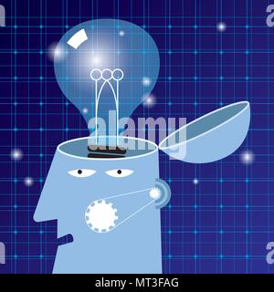 Artificial intelligence concept design, lamp in the brain Stock Vector