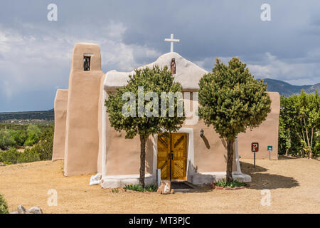San Francisco de Asis Catholic Church in Golden, New Mexico. It was established in 1839. The church celebrates Fiesta de San Francisco de Assis.