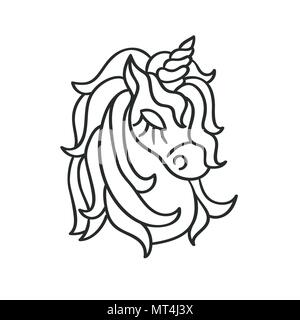 Magic unicorn head silhouette sketch icon on the white background Stock Vector