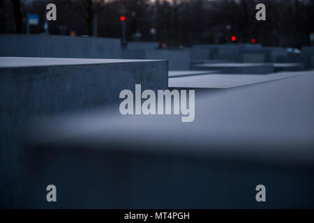Detail of the Memorial to the Murdered Jews of Europe at dusk in Berlin, Germany. Stock Photo