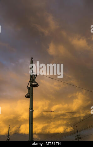 A dramatic sky over Warschauer Strasse in Berlin, Germany. Stock Photo