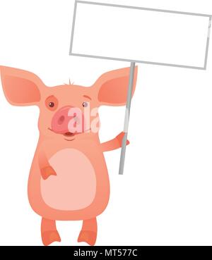 Cute pig holding sign Stock Vector