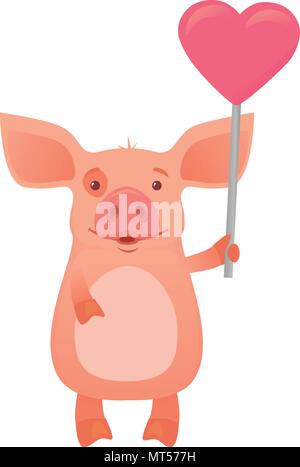 Cute pig holding heart Stock Vector