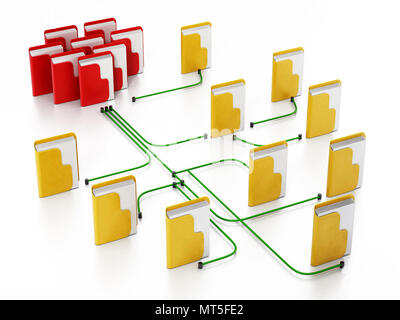 Folders connected to each other in a network. 3D illustration. Stock Photo