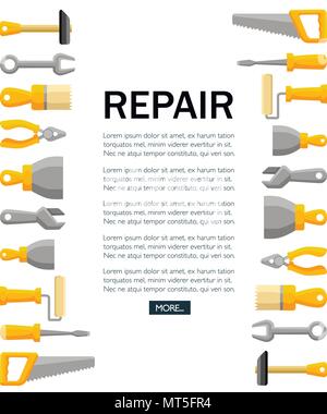 Building tools , construction buildings, hammer, screwdriver, saw, file, putty knife, ruler, roller, brush. Flat style design. Vector illustration on  Stock Vector