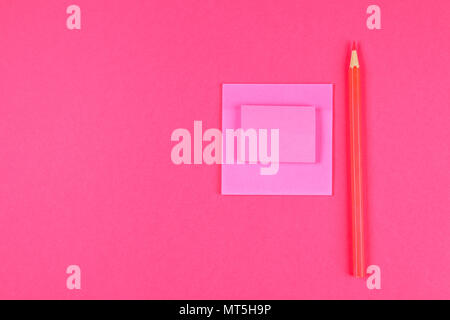 Sheets for notes on a pink pastel background. Summer. Top view. Flat ...