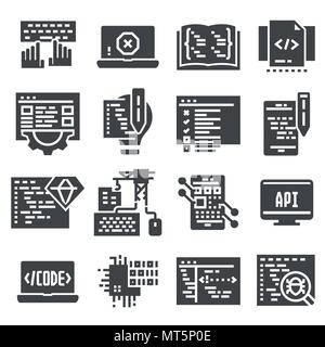 Vector black Code, programming icon set on white background Stock Vector