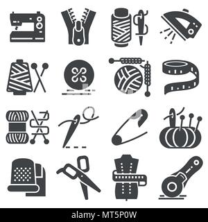 Simple Set of Sewing Related Vector Icons. Contains such Icons as Sewing Machine, Measuring Tape, Wool and more Stock Vector