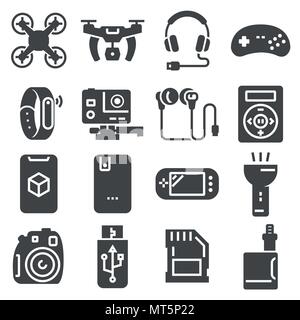 Set of vector black devices icons on white background Stock Vector