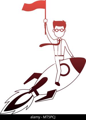 Businessman flying on rocket red lines Stock Vector