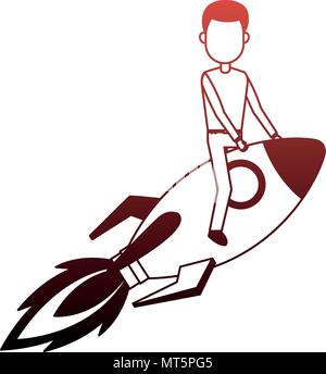 Businessman flying on rocket red lines Stock Vector