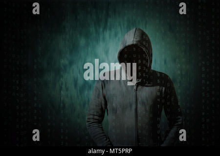 Hackers with computer data at the darkness. Stock Photo