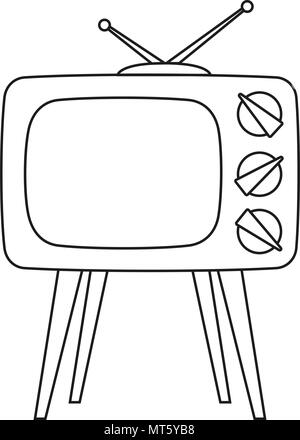 Line art black and white retro tv on high stand Stock Vector