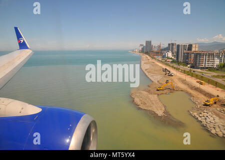 Approaching Batumi, Georgia, as seen from the within the cabin of a Travel Service Airlines (Czech Republic) Boeing 737-800 Stock Photo