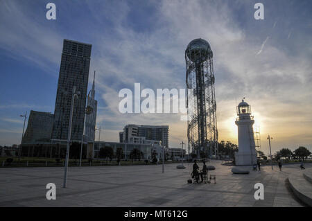 Alphabetic Tower a 130-meter-high structure in Batumi, Georgia. Stock Photo