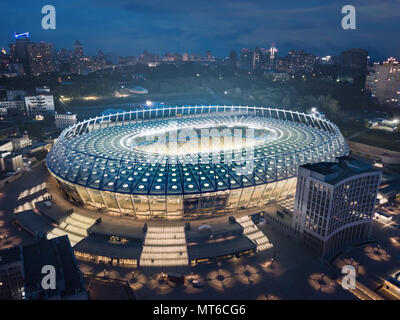 Kiev, Ukraine - May 21: Aerial night view of Olimpiyskiy National Sports Complex in Kiev Stock Photo