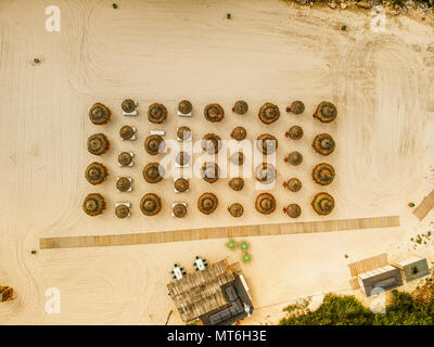 Umbrellas on the beach from above - Paya Santanyi, Cala Santanyi, Majorca, Balearic Islands, Spain, Europe Stock Photo