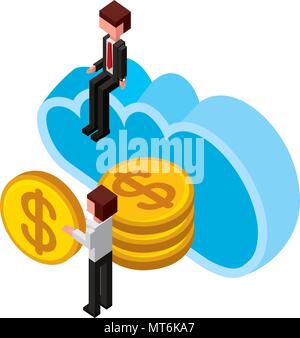 businessman man holding coins cloud storage isometric vector illustration Stock Vector