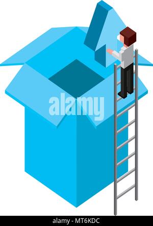 businessman holding upload arrow box storage isometric vector illustration Stock Vector