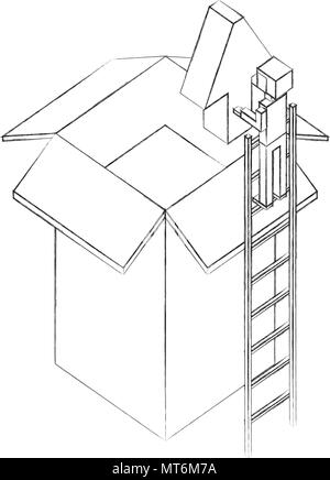 businessman holding upload arrow box storage isometric vector illustration sketch Stock Vector