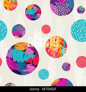 Abstract ethnic inspired seamless pattern, hand drawn doodle decoration with colorful circle art background. EPS10 vector. Stock Vector