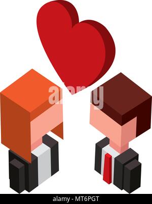 business couple with heart isometric avatar character vector illustration design Stock Vector