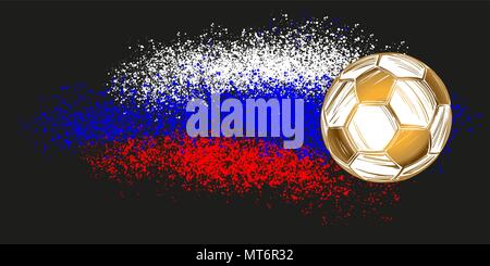 football, soccer ball, russian flag sports game, emblem sign, hand drawn vector illustration sketch Stock Vector