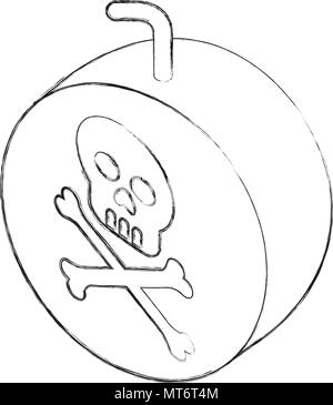 comic bomb skull bones isometric vector illustration sketch Stock Vector