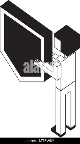 businessman lifting shield isometric avatar character vector illustration design Stock Vector
