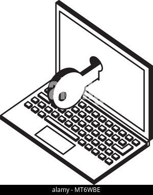 laptop computer with key isometric icon vector illustration design Stock Vector