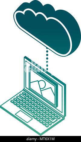 laptop device connects to cloud storage isometric vector illustration Stock Vector