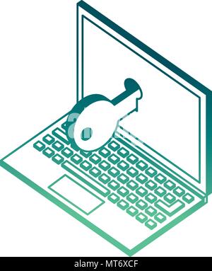 laptop cyber security key isometric vector illustration Stock Vector