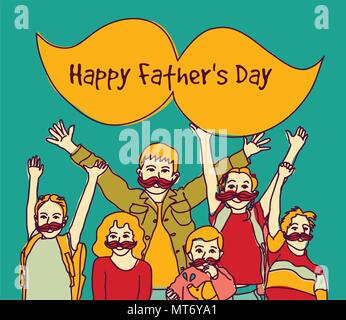 Happy fathers day group children moustache sign Stock Vector