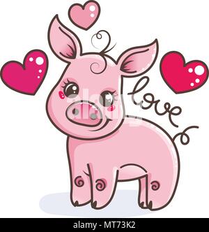 Cute cartoon baby pig in love. Vector illustration Stock Vector