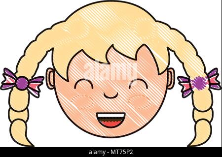 cartoon girl with beautiful braids over white background, colorful design. vector illustration Stock Vector