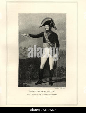 Vintage engraving of Charles Victoire Emmanuel Leclerc (17 March 1772, Pontoise to 2 November 1802) was a French Army general who served under Napoleo Stock Photo