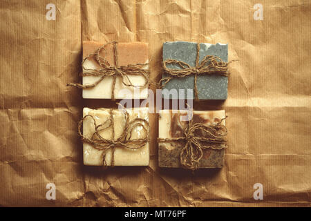 Organic handmade soap on packing paper close-up Stock Photo