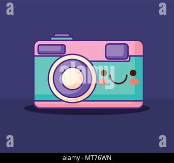 kawaii photographic camera icon over purple background, colorful design. vector illustration Stock Vector