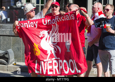 KYIV, UKRAINE - MAY 26, 2018: Liverpool football fans taking photo at the day of UEFA Champions League Final match Real Madrid vs Liverpool Stock Photo